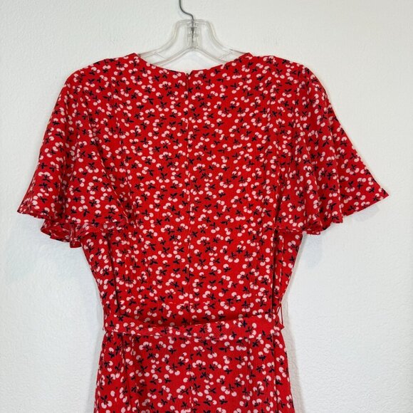 Eliza J Red Dress V-Neck Flutter Sleeve Fit and Flare 8 - Picture 5 of 10